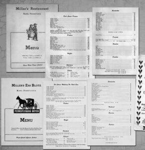 Early menus at Miller's in PA Dutch